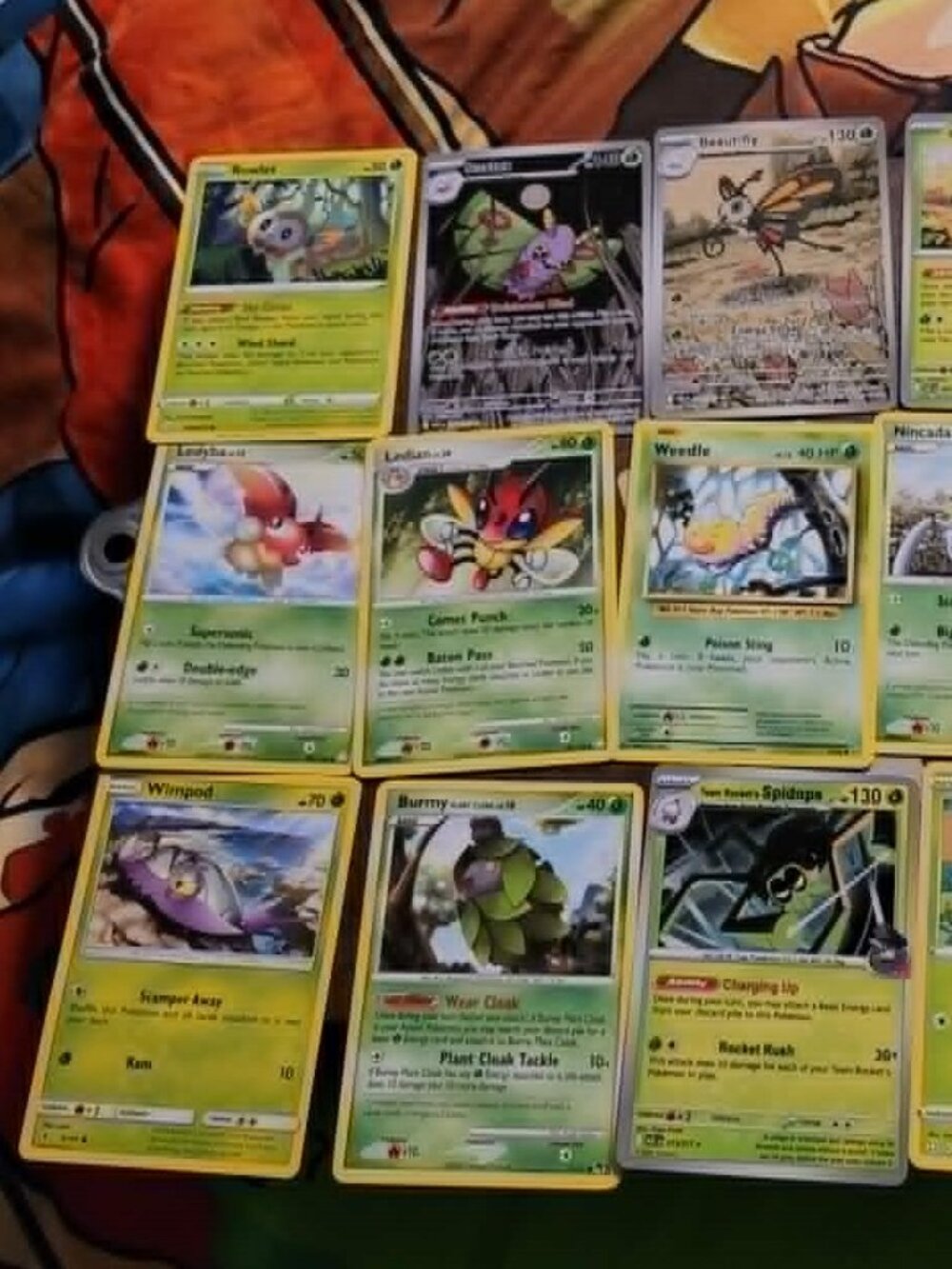 LOT of 15 GRASS-TYPE POKEMON CARD LOT grubbin tangela cacnea beautifly spidops+